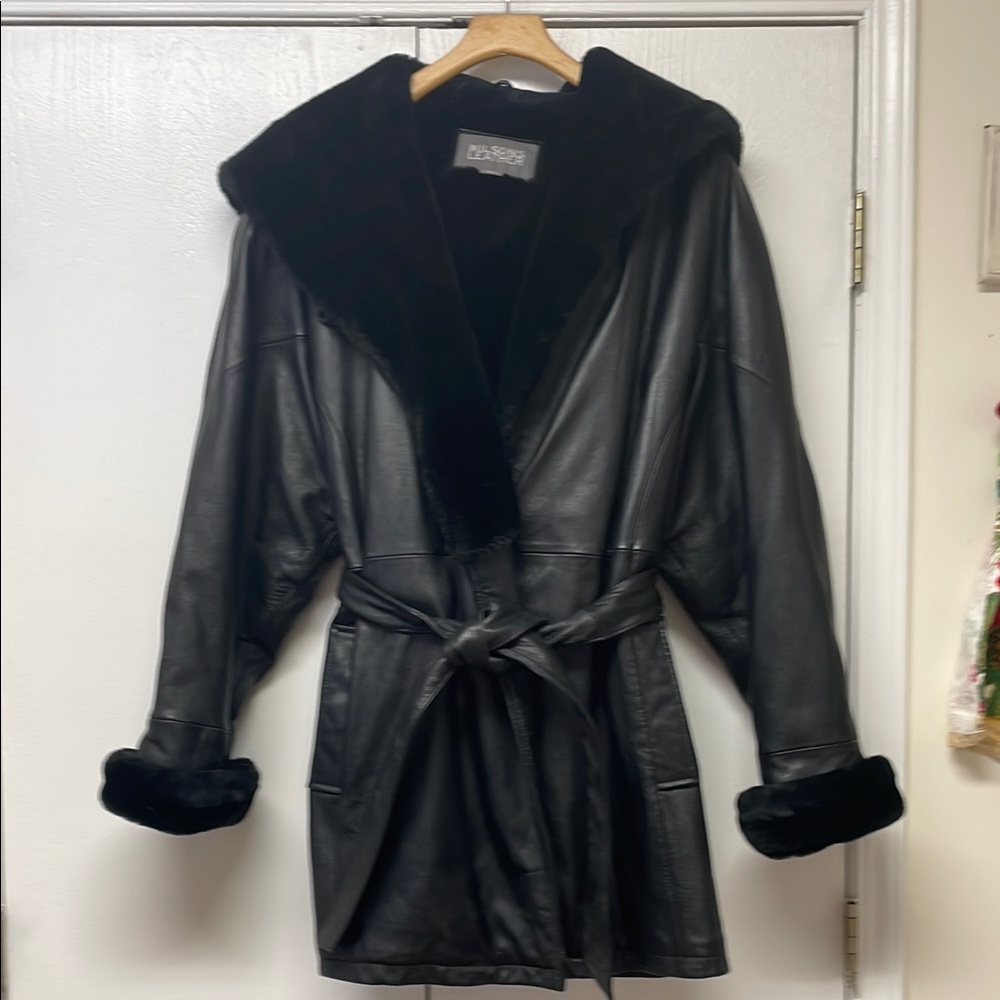 Black Faux Fur Trim Leather Jacket